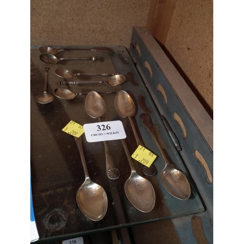 326 - 5 X SILVER TEA SPOONS & 6 OTHER TEA SPOONS