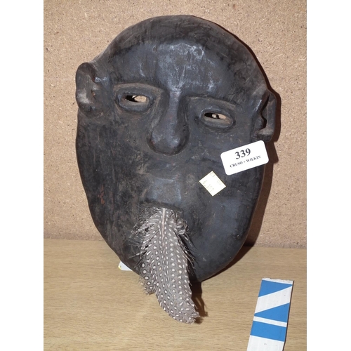 339 - AFRICAN/TRIBAL WALL HANGING MASK WITH FEATHERS