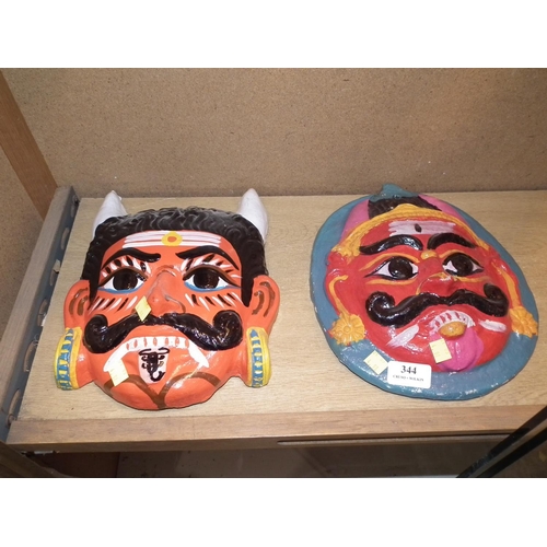 344 - 2 PAPER MACHE INDIAN FACE WALL MASKS