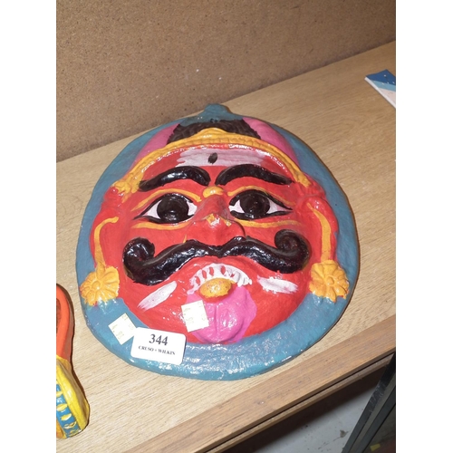 344 - 2 PAPER MACHE INDIAN FACE WALL MASKS