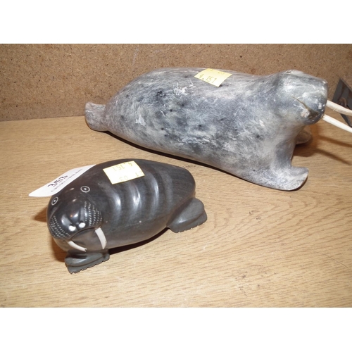 353 - SEAL & WALRUS INUIT SOAPSTONE CARVINGS