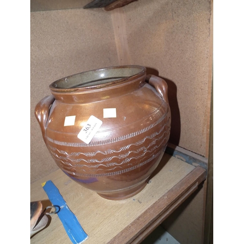 363 - LARGE GLAZED URN/POT (NO LID)