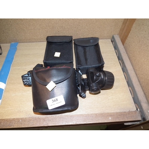 368 - 3 X BINOCULARS & 1 HEAD LIGHT