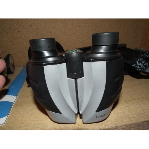 368 - 3 X BINOCULARS & 1 HEAD LIGHT