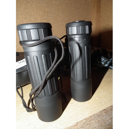 368 - 3 X BINOCULARS & 1 HEAD LIGHT