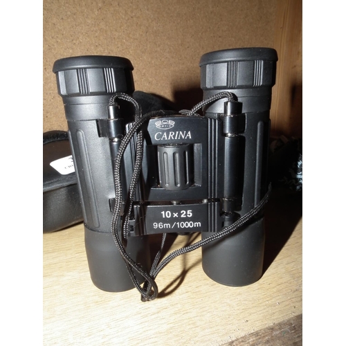 368 - 3 X BINOCULARS & 1 HEAD LIGHT