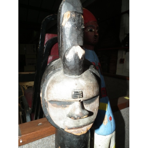 369 - AFRICAN CARVED TALL ORNAMENT & 1 OTHER