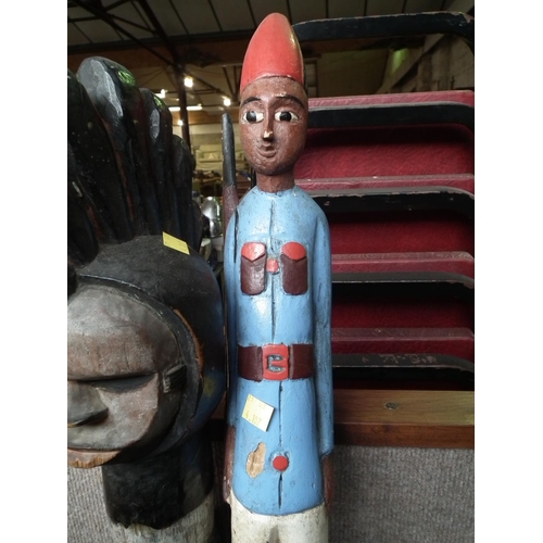 369 - AFRICAN CARVED TALL ORNAMENT & 1 OTHER