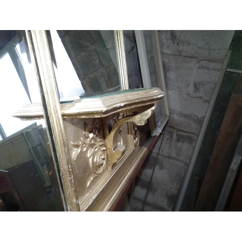 390 - DECORATIVE BEVEL EDGED OVERMANTLE MIRROR IN GILT