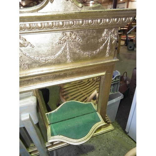 390 - DECORATIVE BEVEL EDGED OVERMANTLE MIRROR IN GILT