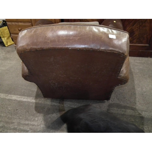 459 - BROWN LEATHER 3 SEATER SOFA AND CHAIR A/F