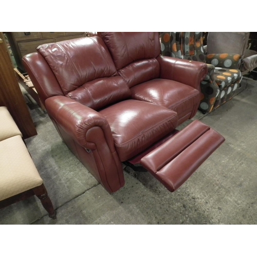 472 - 2 SEATER RED LEATHER RECLINING SETTEE