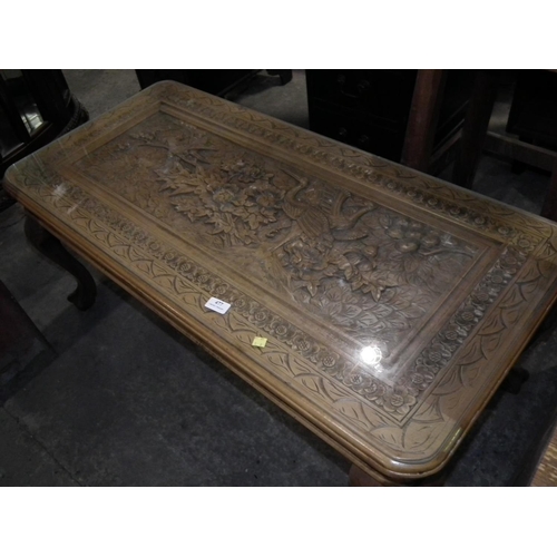 477 - CARVED WOOD COFFEE TABLE