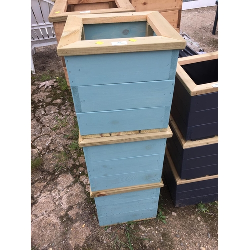 33 - 3 BLUE WOODEN PLANTERS