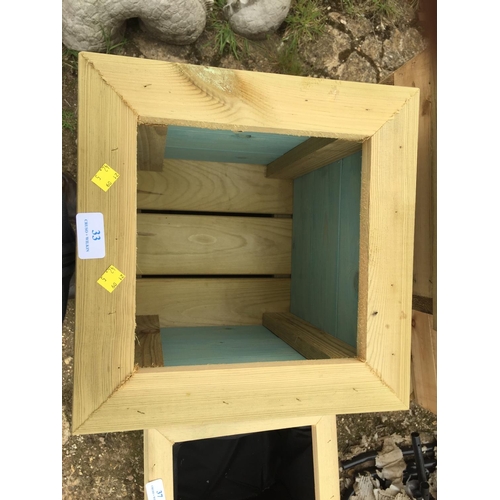 33 - 3 BLUE WOODEN PLANTERS