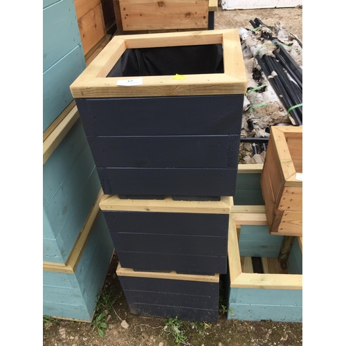 37 - 3 GREY WOODEN PLANTERS