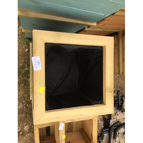 37 - 3 GREY WOODEN PLANTERS