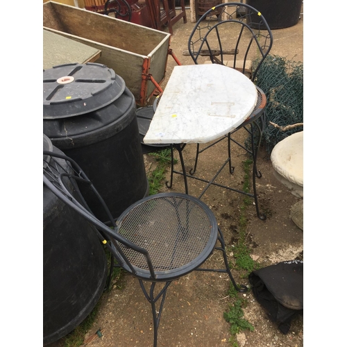 49 - GARDEN TABLE WITH 2 CHAIRS & 1 PIECE OF MARBLE
