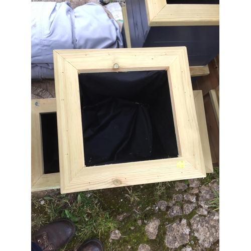 37B - 3 GRAY WOODEN PLANTERS