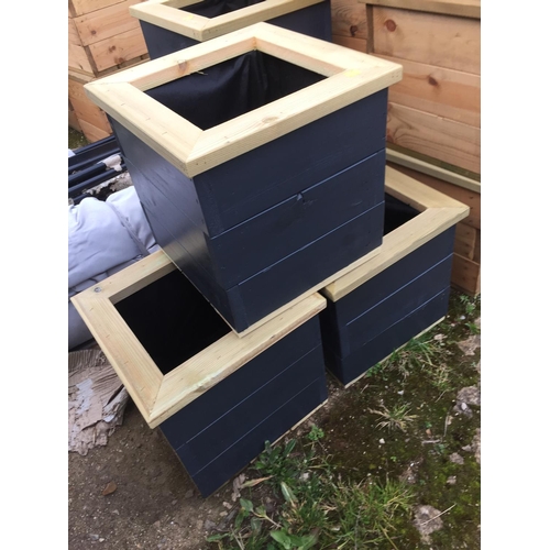 37B - 3 GRAY WOODEN PLANTERS