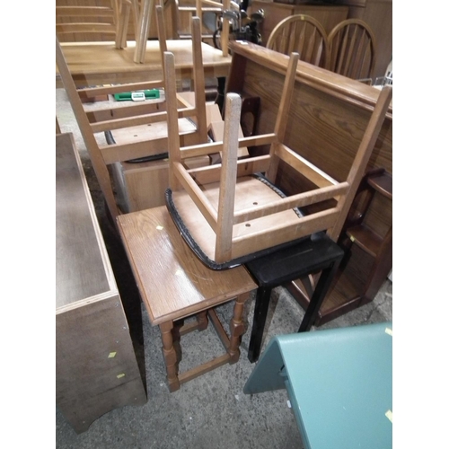 122 - PAIR OF CHAIRS, NEST OF TABLES, STOOL, WALL CUBES, CUPBOARD & WOODEN STOOL