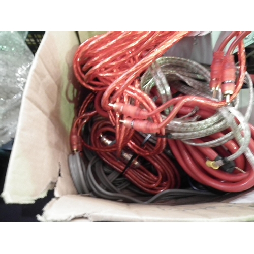 173 - BOX OF AUDIO CABLES ETC