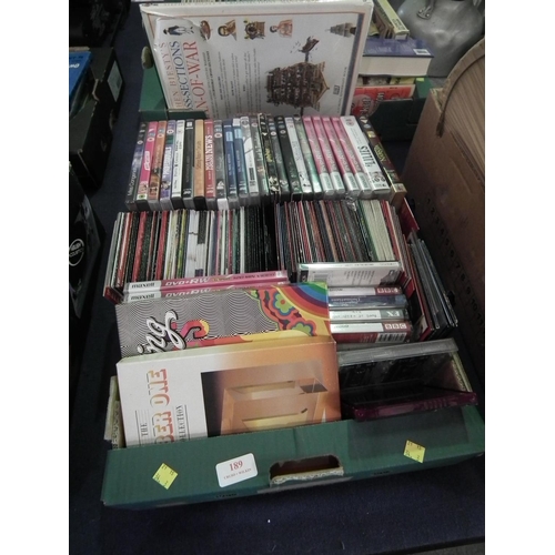 189 - BOX OF DVD'S, CD'S & CASSETTES