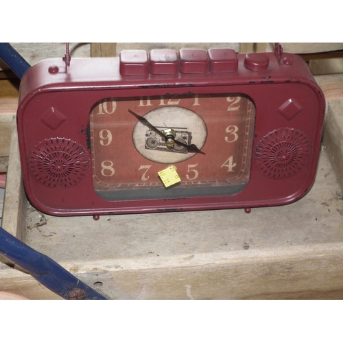 254 - CHILDS WOODEN BRICK TROLLEY, SIGNED PRINT, CLOCK, BRASS GUN ORNAMENT ETC.