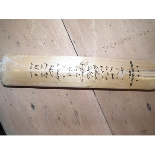 353 - SIGNED CRICKET BAT, BALL & AUTO RETURN CRICKET STUMPS WITH BAIL