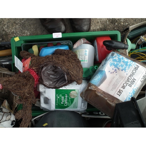 37 - LARGE QUANTITY OF GARDEN MISC. HAND TOOLS, SPRAYER, HOSEPIPE, BITS ETC.