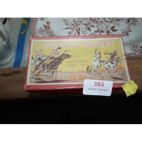 384 - 4 X BOXES OF WESTON TOY FIGURES/COWBOYS & INDIANS ETC