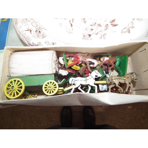 384 - 4 X BOXES OF WESTON TOY FIGURES/COWBOYS & INDIANS ETC