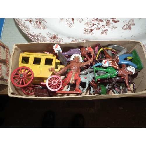 384 - 4 X BOXES OF WESTON TOY FIGURES/COWBOYS & INDIANS ETC