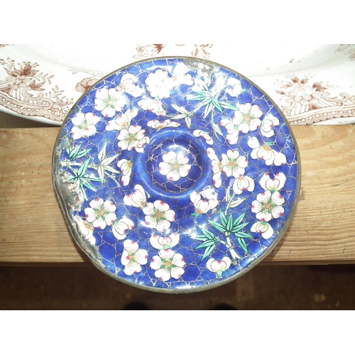 389 - 3 CLOISONNE SMALL DISHES/CANDLE HOLDER