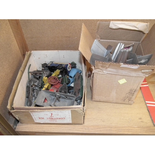 421 - BOX OF ANTIQUE TIN CARS INC. DINKY TOYS ETC