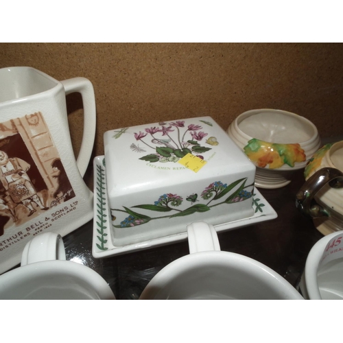 445 - WADE BELLS WHISKEY JUG & PORTMEIRION BUTTER DISH/CUPS/CANISTERS