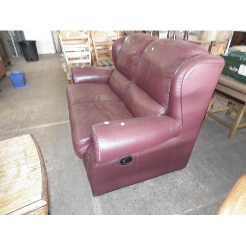 523 - RED LEATHER 2 SEATER SOFA