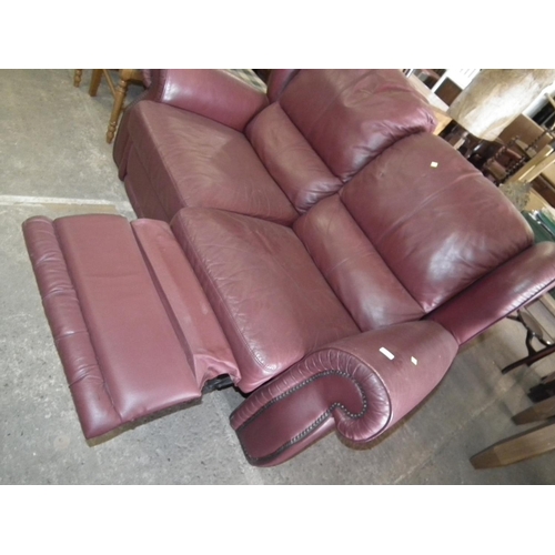 523 - RED LEATHER 2 SEATER SOFA