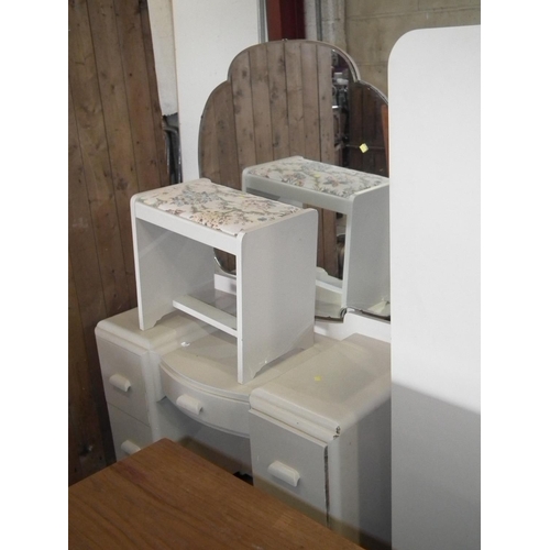 545 - VINTAGE PAINTED DRESSING TABLE WITH LARGE MIRROR & WARDROBE