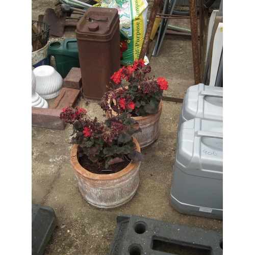 61 - 2 CLAY POTS WITH PLANTS