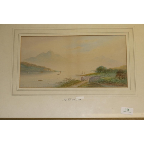 105 - PAIR OF FRAMED WATERCOLOURS OF LAKE & MOUNTAIN SCENE, SIGNED BY M.D. ANSELL, 1913