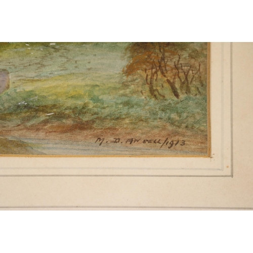 105 - PAIR OF FRAMED WATERCOLOURS OF LAKE & MOUNTAIN SCENE, SIGNED BY M.D. ANSELL, 1913