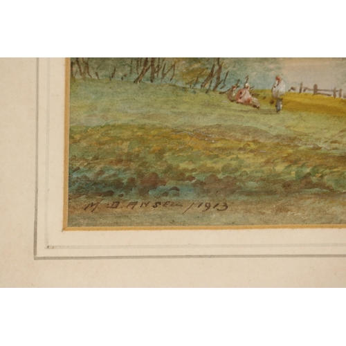 105 - PAIR OF FRAMED WATERCOLOURS OF LAKE & MOUNTAIN SCENE, SIGNED BY M.D. ANSELL, 1913