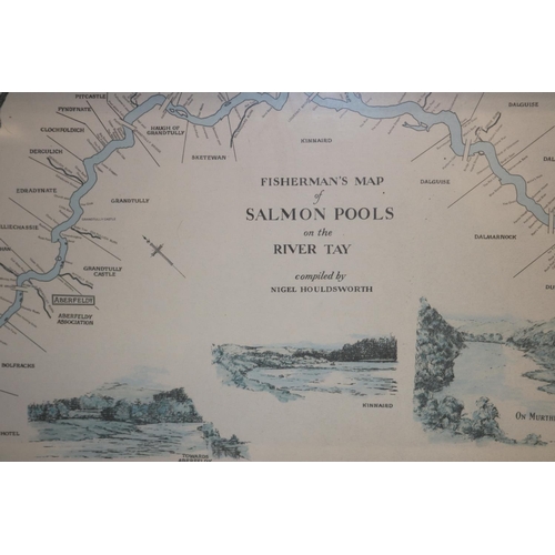 141 - FRAMED FISHERMANS MAP OF SALMON POOLS ON THE RIVER TAY COMPLIED BY NIGEL HOULDSWORTH