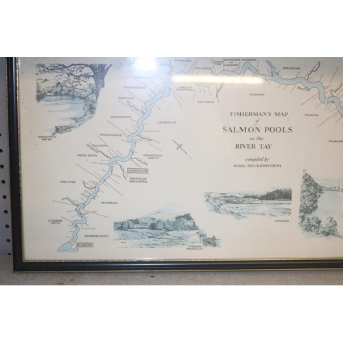 141 - FRAMED FISHERMANS MAP OF SALMON POOLS ON THE RIVER TAY COMPLIED BY NIGEL HOULDSWORTH