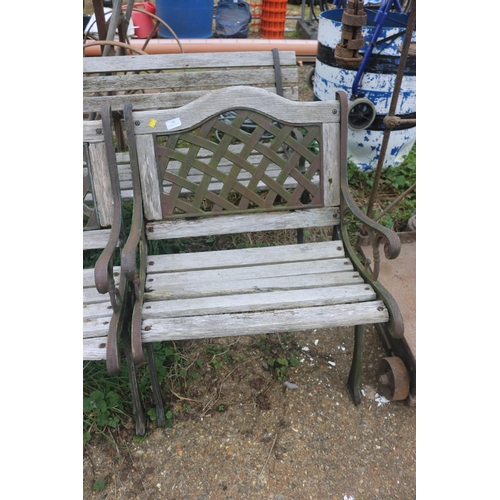 34 - GARDEN METAL/WOOD BENCH & 2 ARMCHAIRS