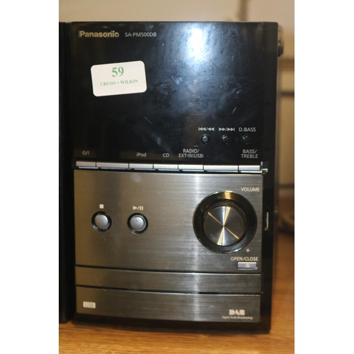 59 - PANASONIC CD STEREO SYSTEM WITH SPEAKERS & REMOTE (IN OFFICE) - WARRANTED UNTIL 12 NOON ON TUESDAY F... 