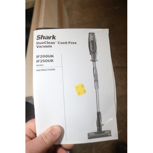 111 - SHARK DUO CLEAN (CORDLESS) VACUUM WITH ACCESSORIES, CHARGER & BOOKLET - WARRANTED UNTIL 12 NOON ON T... 