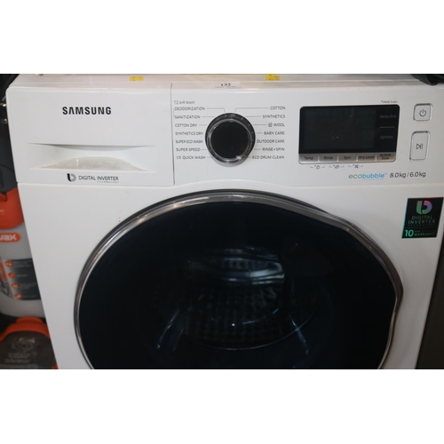 132 - SAMSUNG 8KG WASHING MACHINE - WARRANTED UNTIL 12 NOON ON TUESDAY FOLLOWING THE ABOVE SALE