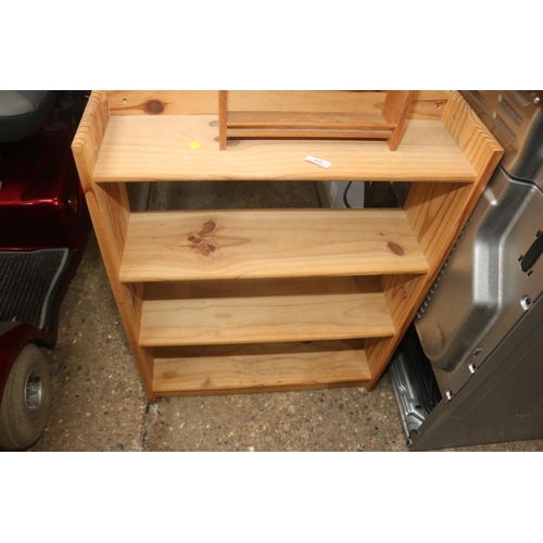 165 - PINE TABLE, BOOKSHELF & SPICE RACK